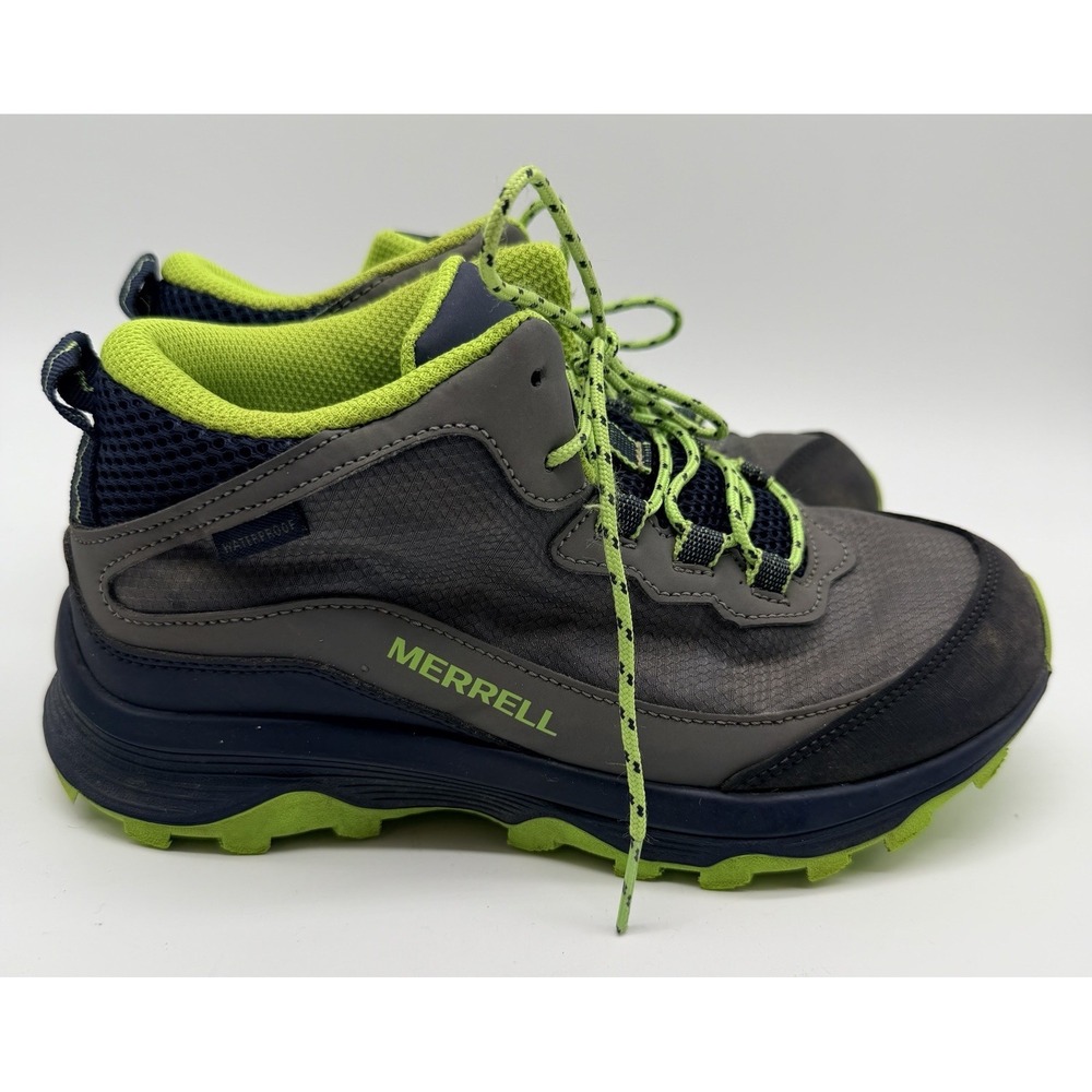 Merrell Shoes Boys Sz 4M Gray‎ Lime Moab Speed Waterproof Hike Trail MK265212